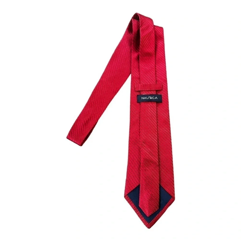 NAUTICA Red Silk Tie Men’s Dress Casual Diagonal Ribbed 100% Silk